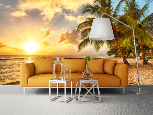 Strand med palmer tapet af Illux