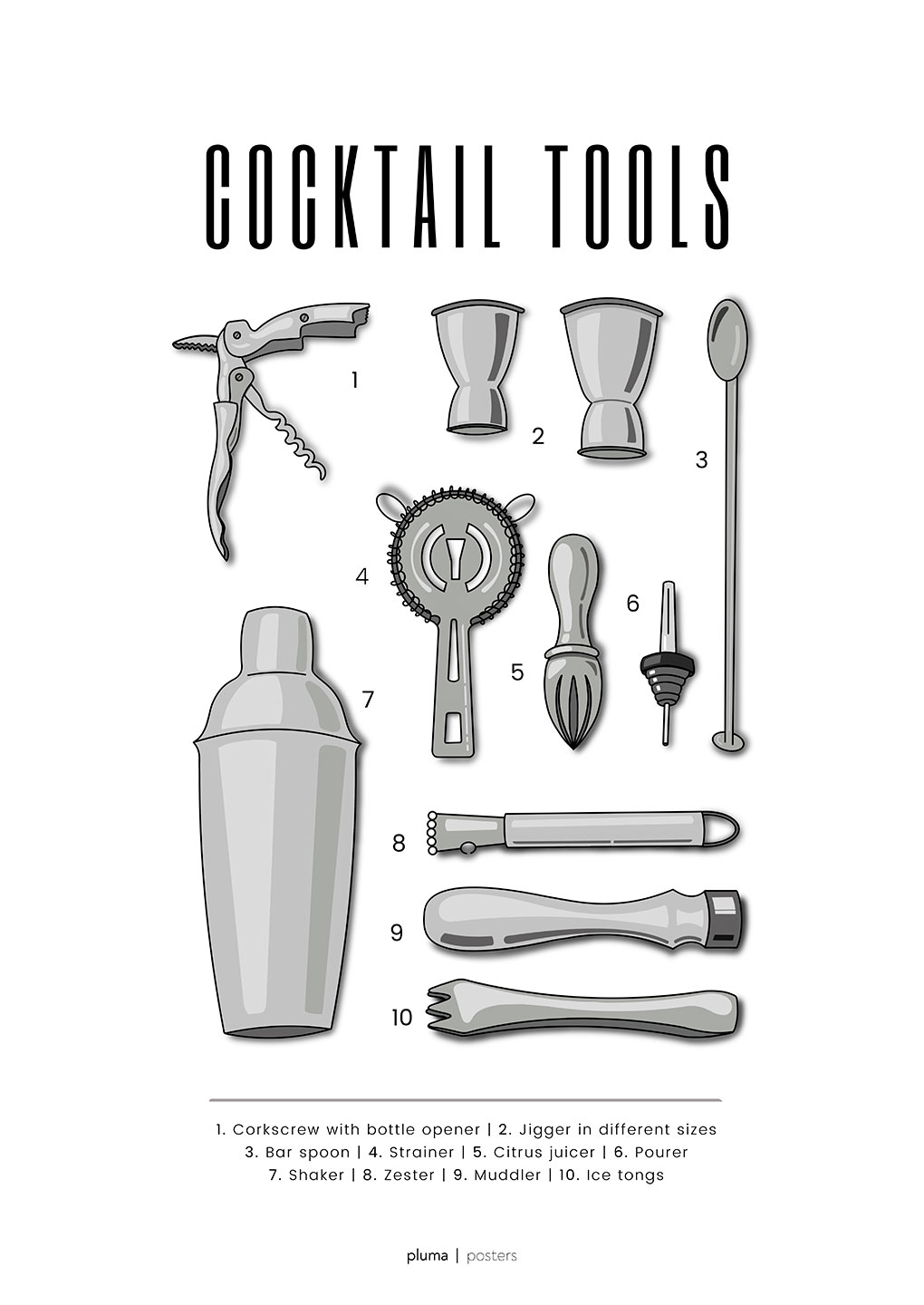 Se Cocktail tools af Pluma Posters hos Illux.dk