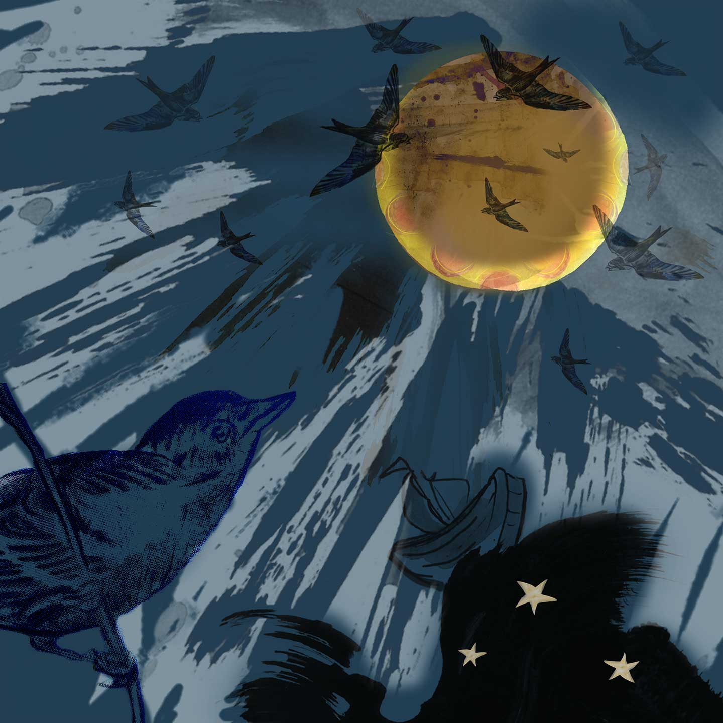 Lille skib og eftera%CC%8Arsfugletræk af Anne Marie Johansen